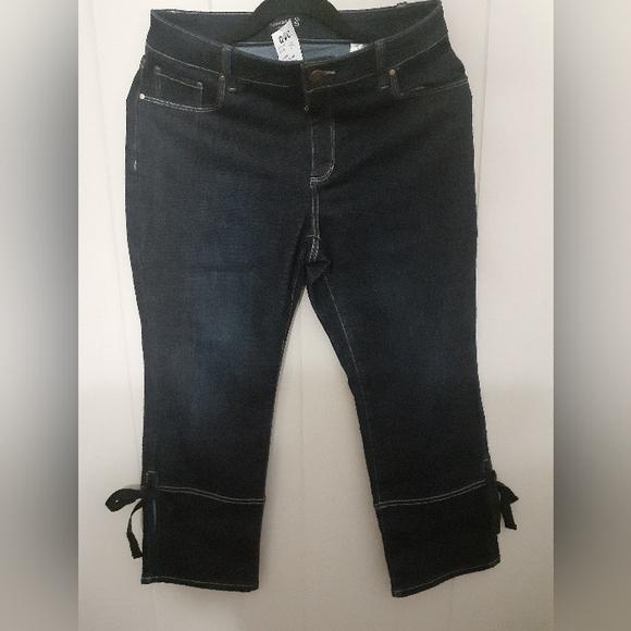 SUSAN GRAVER Denim Capris Jeans Tie Cuff Dark Wash‎ Cropped Pants SKU 242 - Picture 1 of 4